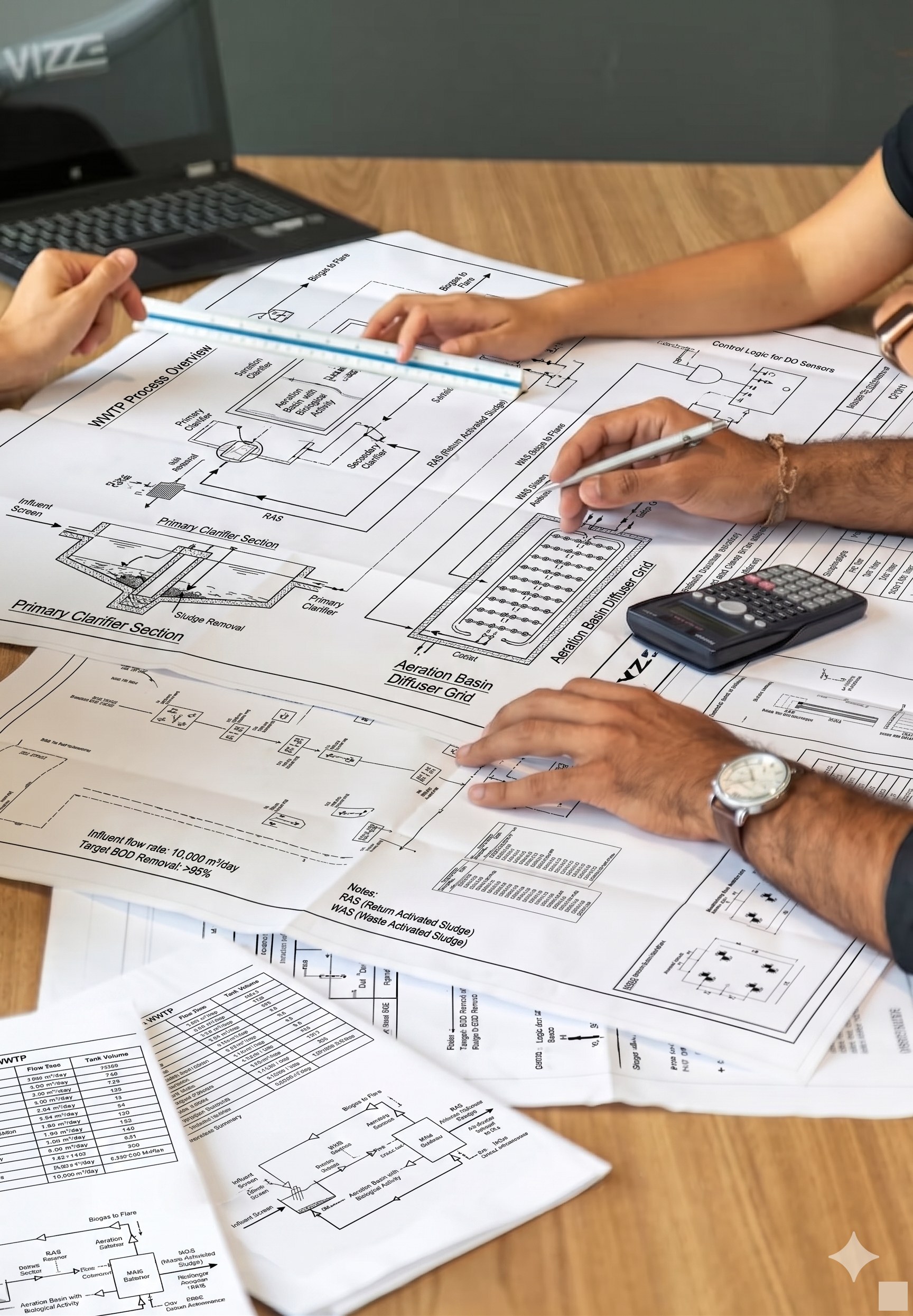 Project drawings reviewed at the table